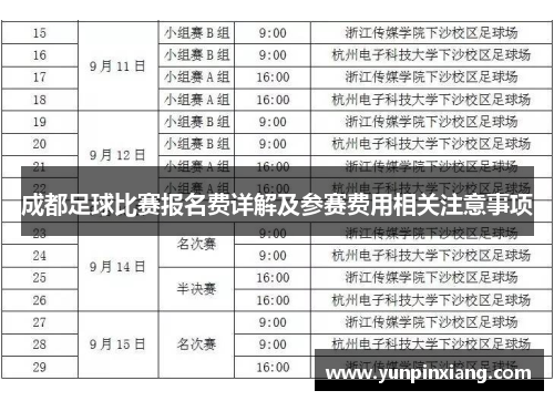 成都足球比赛报名费详解及参赛费用相关注意事项